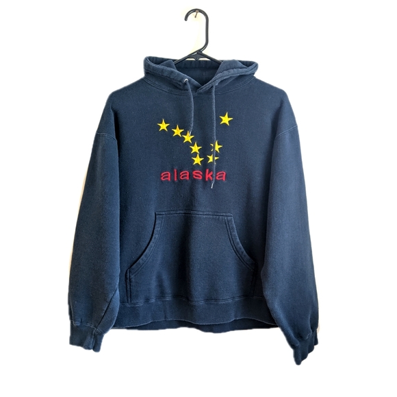 Polar Tops - Navy Blue Alaska Flag Embroidered Oversized Hoodie